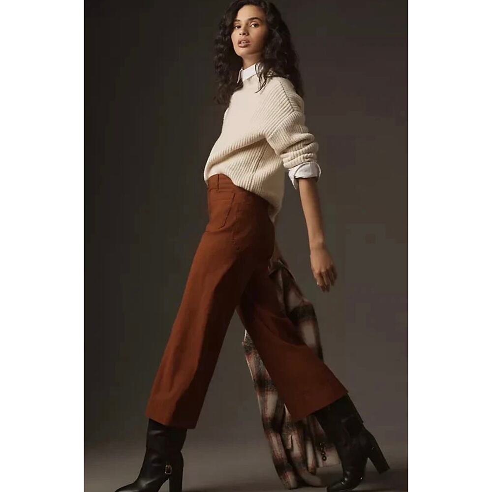 Anthropologie Maeve Colette High-Rise Wide-Leg Pants Magic Fabric Brown Size 29 - Picture 3 of 10